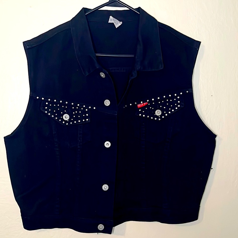CEST TOL denim black vest w/ bling, made in USA, size XXL, 100% Cotton